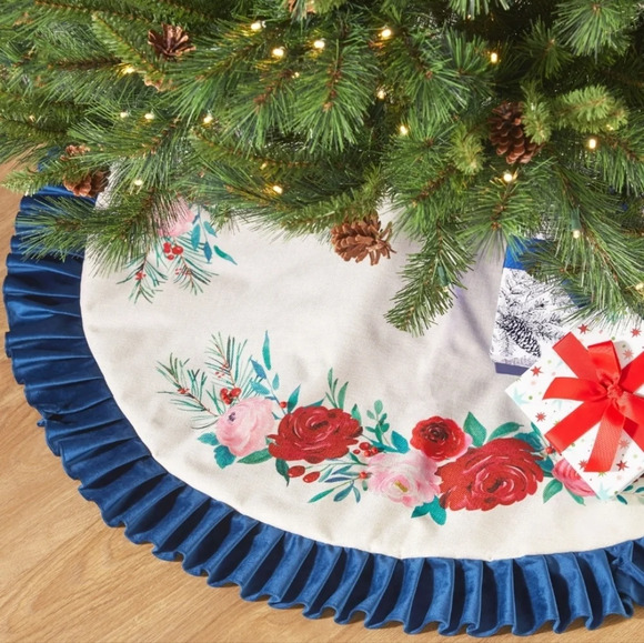 The Pioneer Woman Other - The Pioneer Woman Blue Ruffle & Red Roses Christmas Tree Skirt, 48"